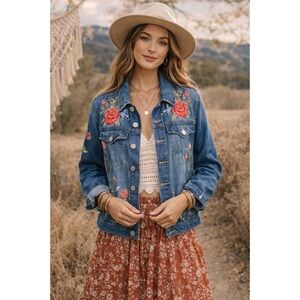 Blank NYC Embroidered Denim Jean Jacket Roses Tiger Butterflies Sz S